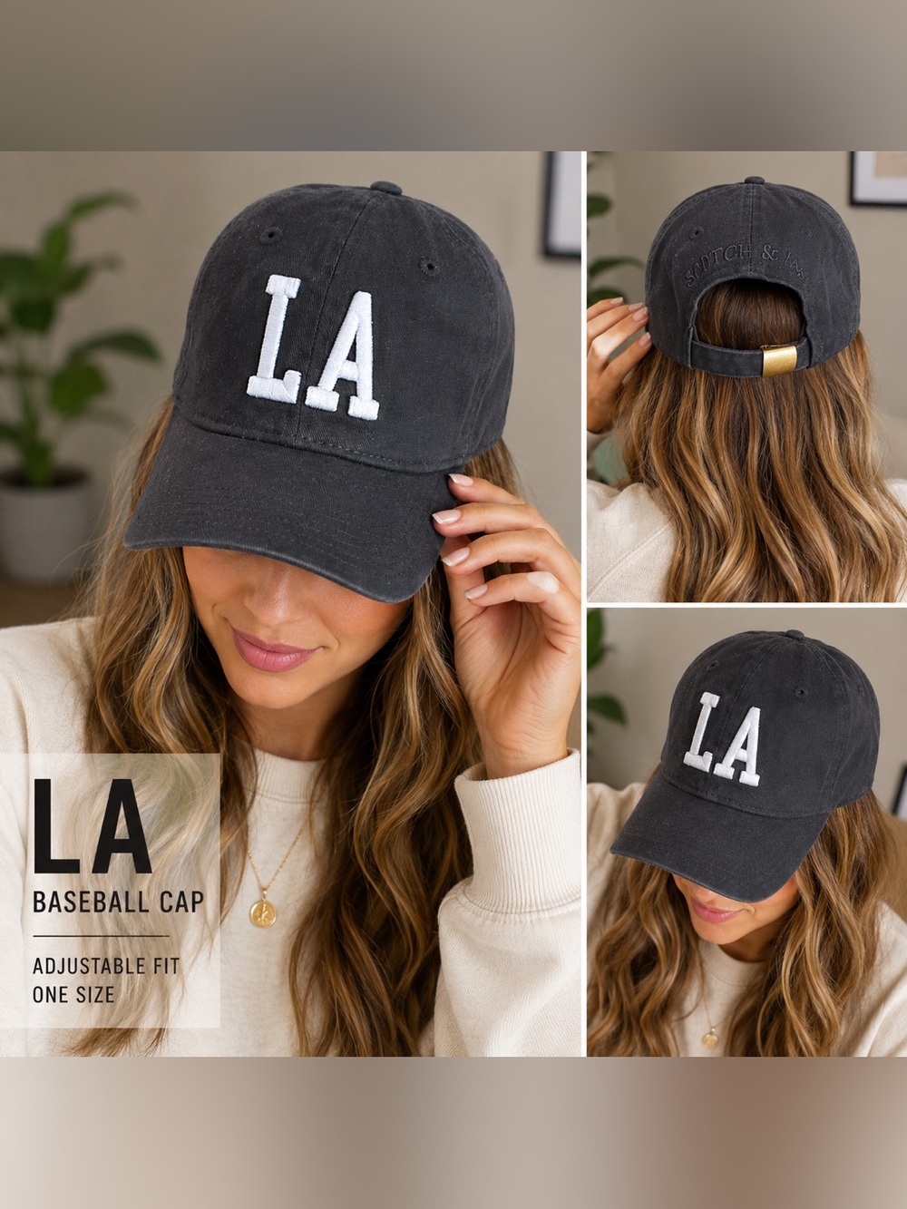 Scotch & Soda Black Baseball Cap with White LA Embroidery